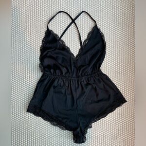 Sexy Satin Sleep Cheeky Romper Lingerie with Adjustable Straps